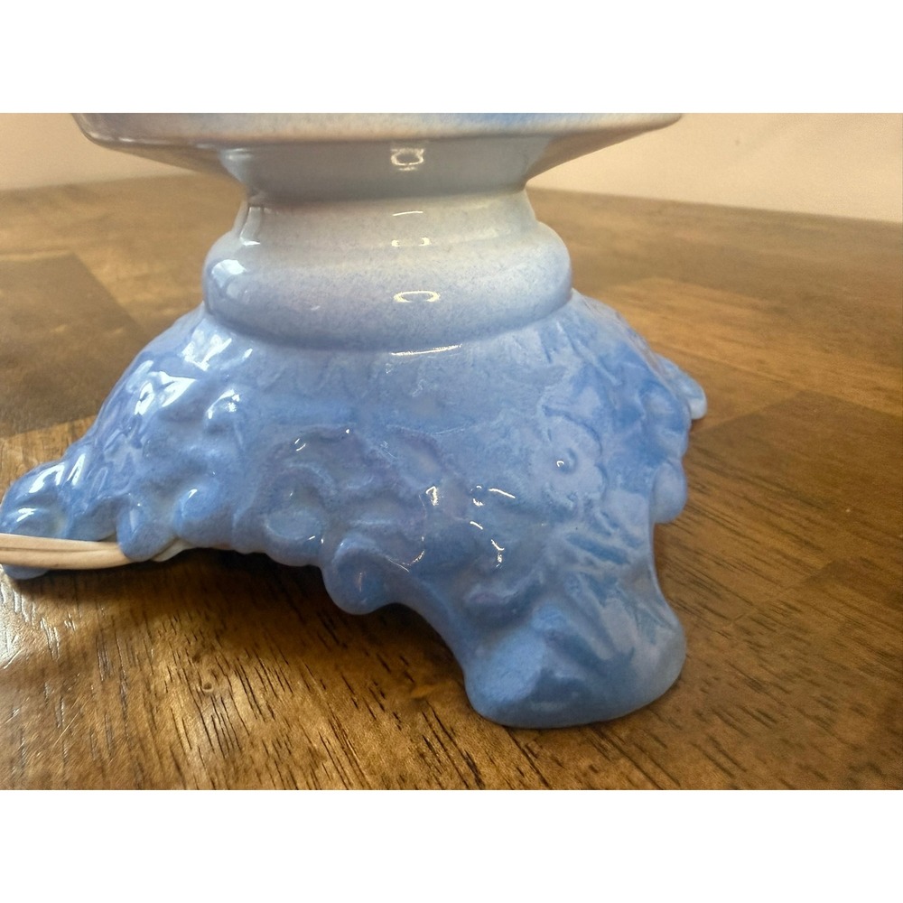 Vintage Blue Milk Glass Table Lamp Hand Painted Floral Hurricane Shade 3 Way - Picture 13 of 15